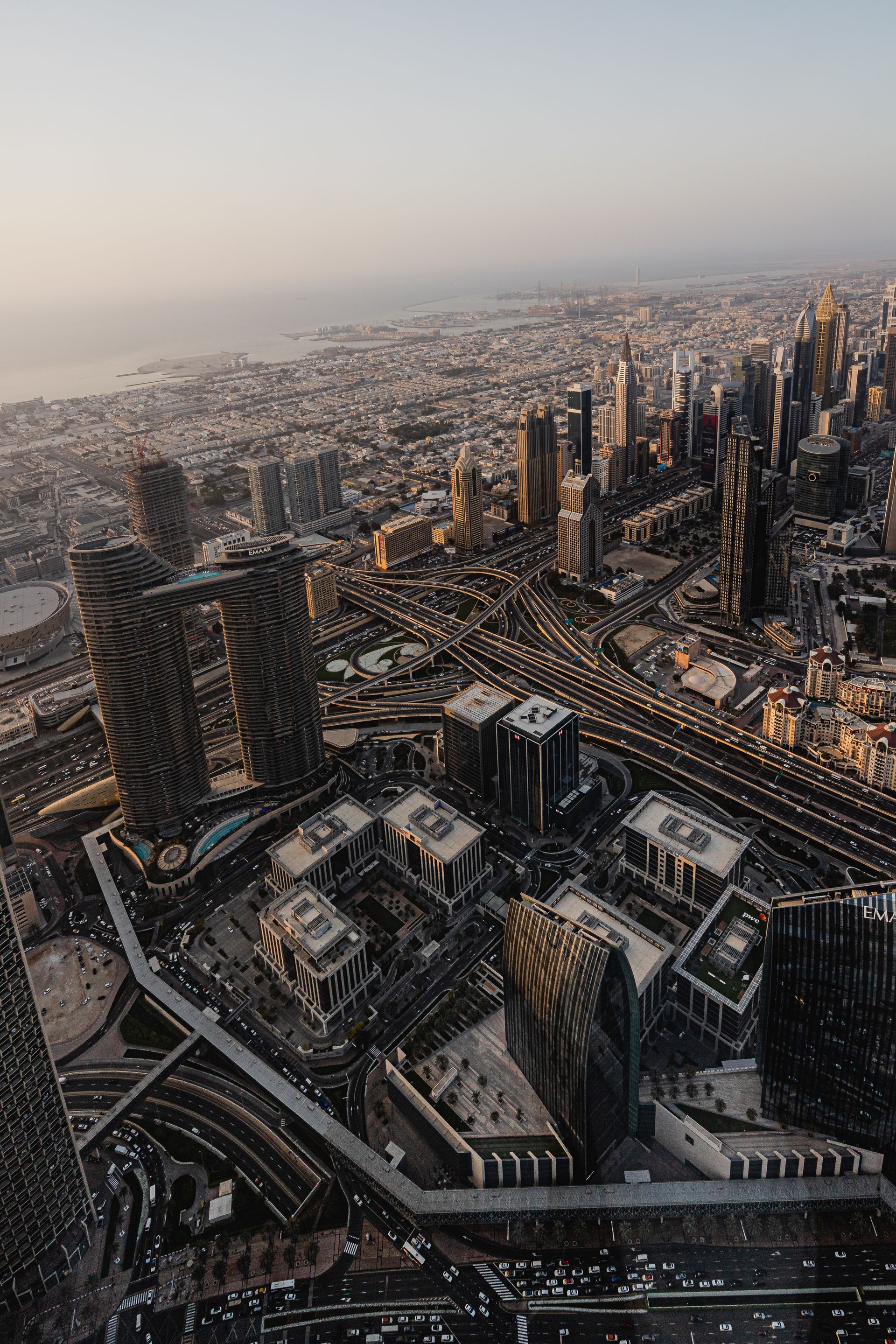 Aerial view of a UAE business district and highways