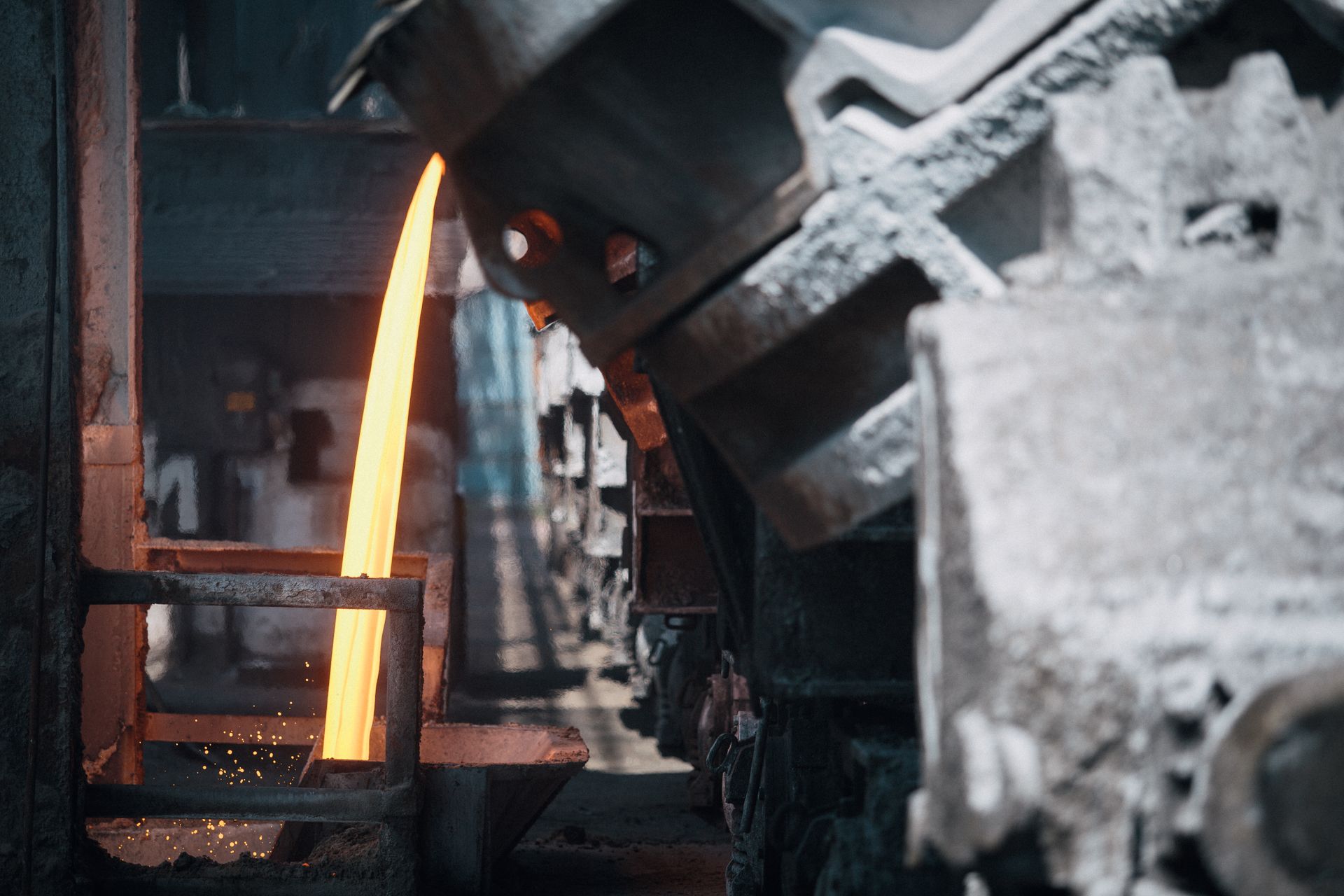 Molten steel being poured in a steelworks